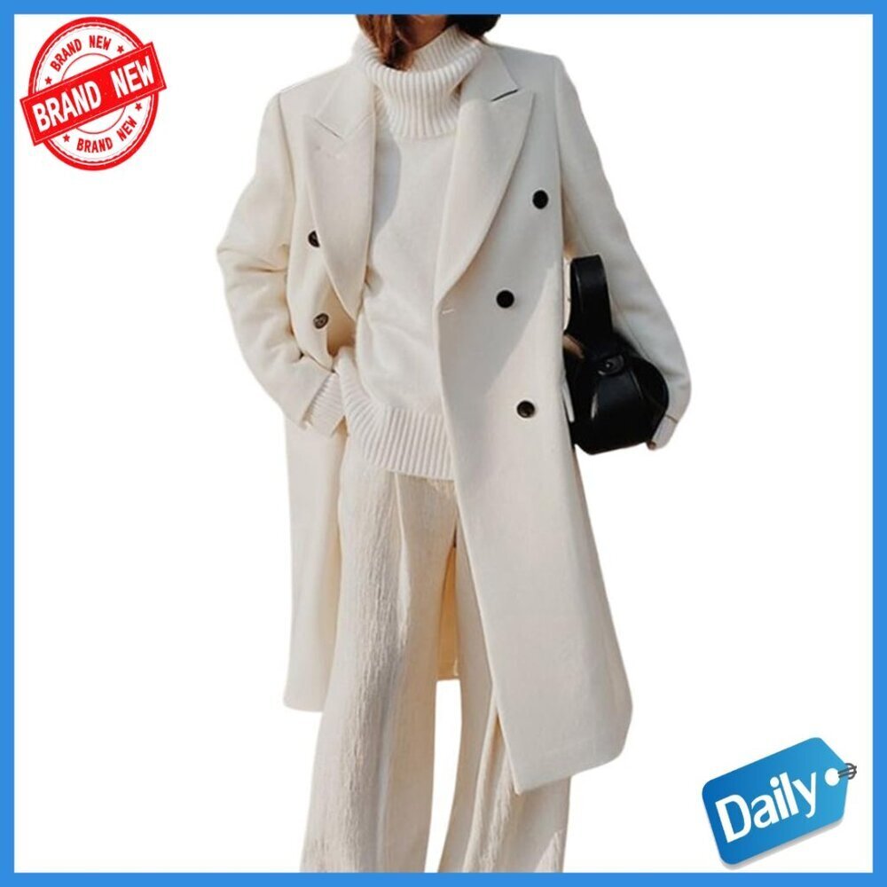 Women's Wool Pea Coat Double Breasted Notched Lapel Winter Overcoat